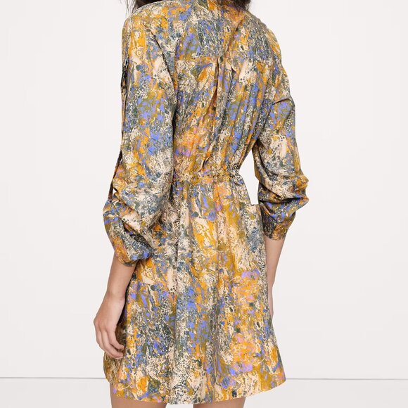 NWT!! Banana Republic Pastel Floral Splatter Cotton Poplin Utility Mini Dress PM - Picture 3 of 4